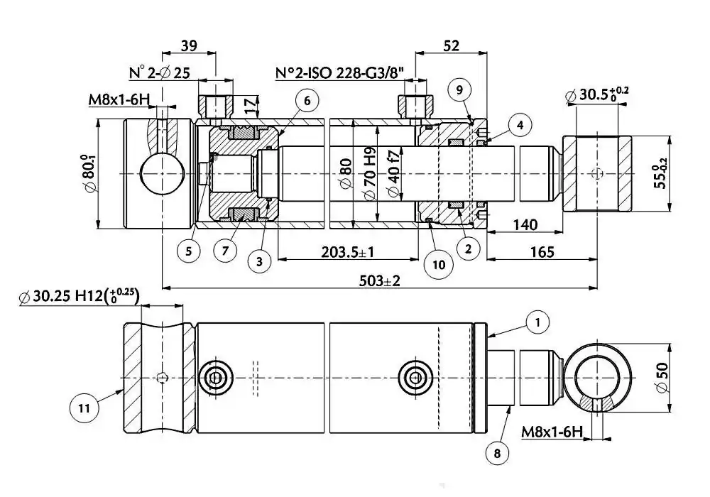 Moderní Standardn&iacute; dvoučinn&yacute; hydraulick&yacute; v&aacute;lec 70/40/203.5 - 503 mm