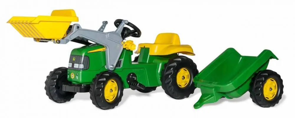 John Deere Dětsk&yacute; &scaron;lapac&iacute; traktor s čeln&iacute;m nakladačem a př&iacute;věsem Moderní